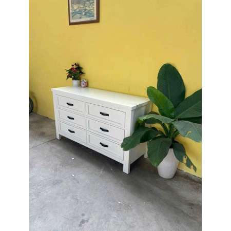 Soho White : Tủ Ngang 6 Ngăn Kéo - Màu Trắng Wash